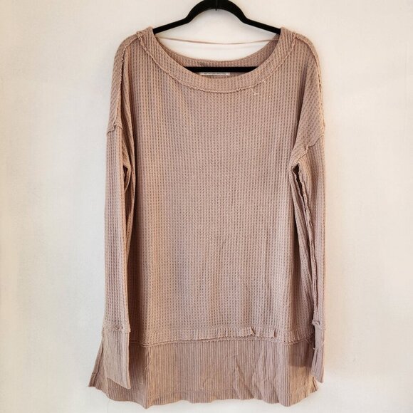 We The Free People North Shore Pink Thermal Tunic Top Waffle Knit Women's S - Picture 2 of 10
